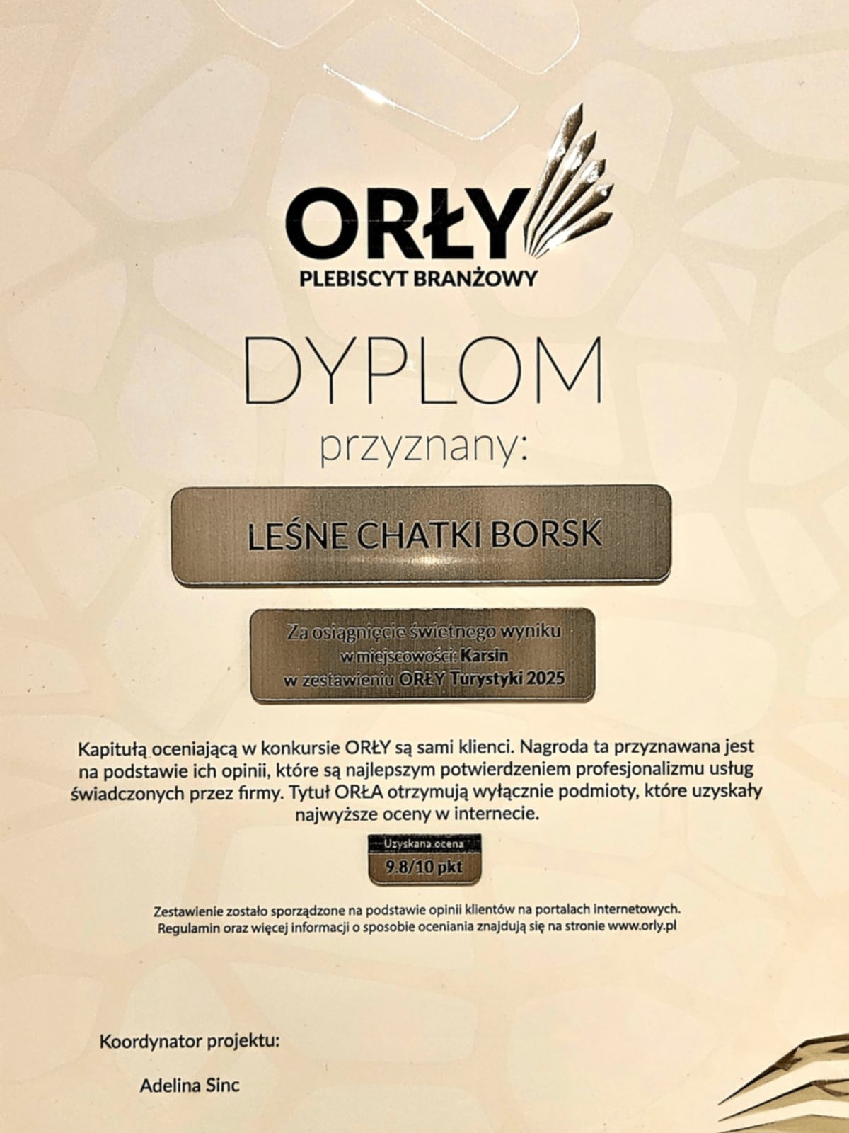 Dyplom Orły Turystyki 2025